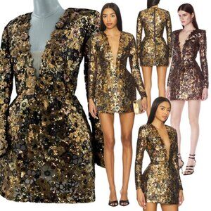 🆕 BRONX & BANCO 🧿 NWOT Isabella Long Sleeve Mini Dress, Gold Multi - Sz M US 6